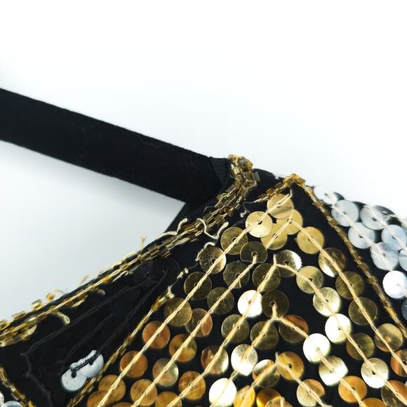 Vtg Scala Sequin Harlequin Silk Blouse Beaded Neck & Hem Short Sleeve Blouse PL - Picture 14 of 14